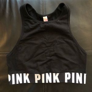 PINK Victoria’s Secret black high neck t-shirt sports bra. Size XS.